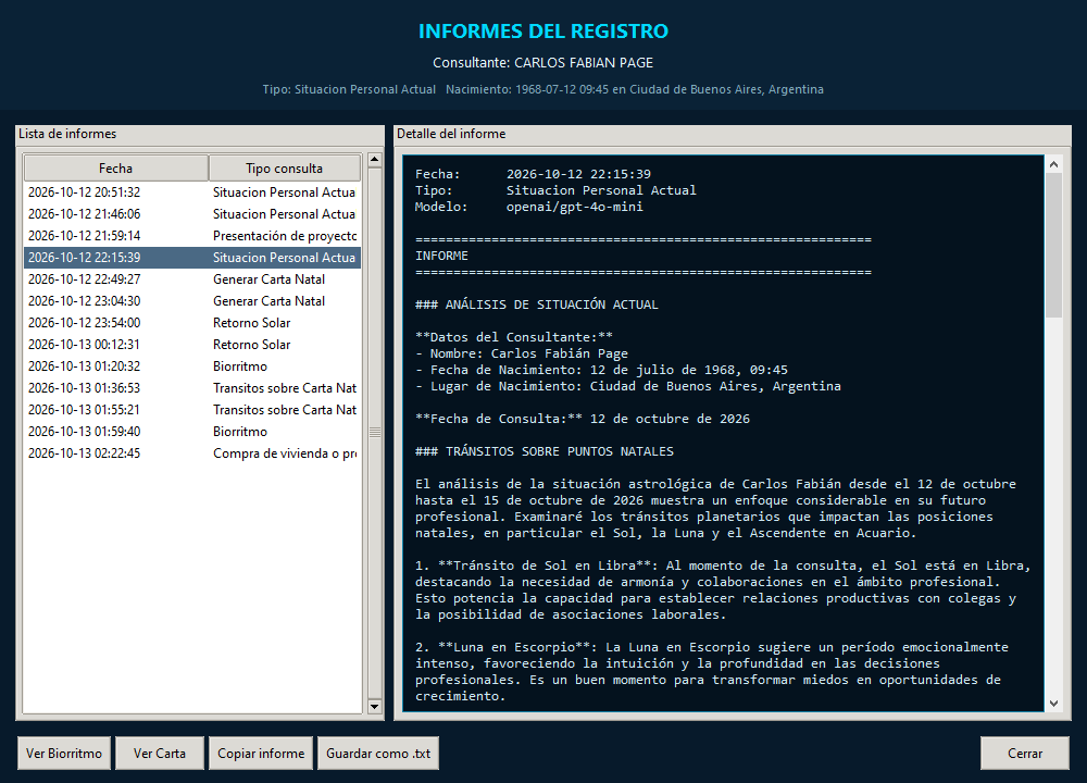 Popup de informes generados por IA